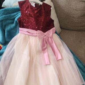 Red Sequin and Pink Tulle Dress with Bow